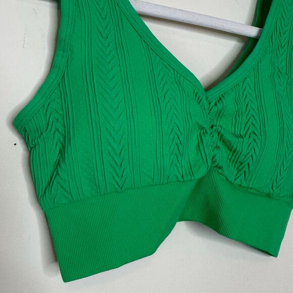 Aerie Seamless Cable Knit Bralette Medium NWT Green Pop Padded Ruched Front - Picture 3 of 7